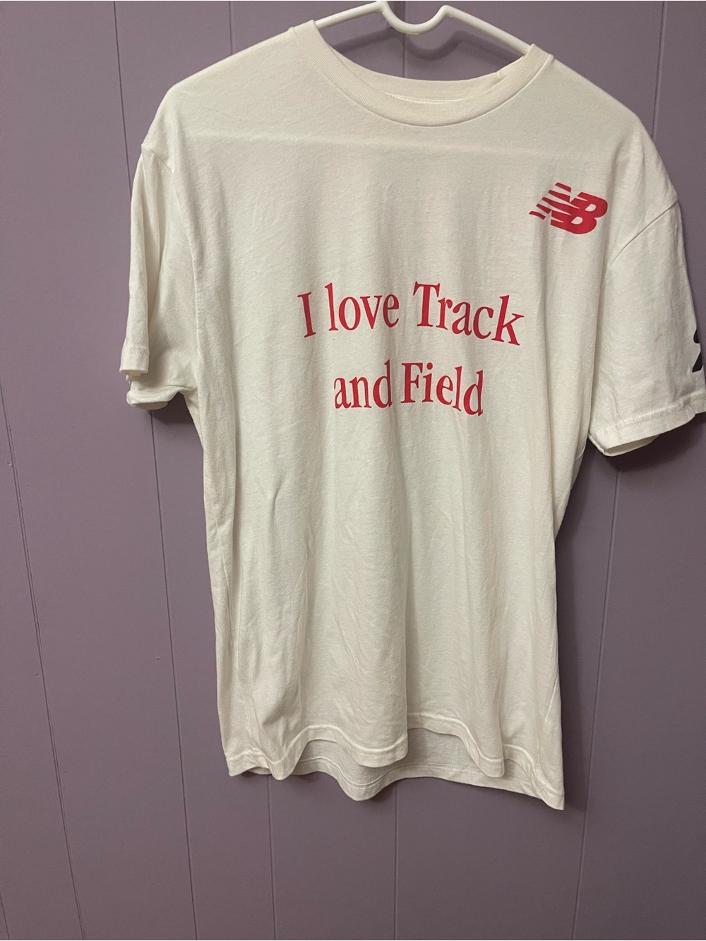 New Balance White T-Shirt with Red Track & Field Print